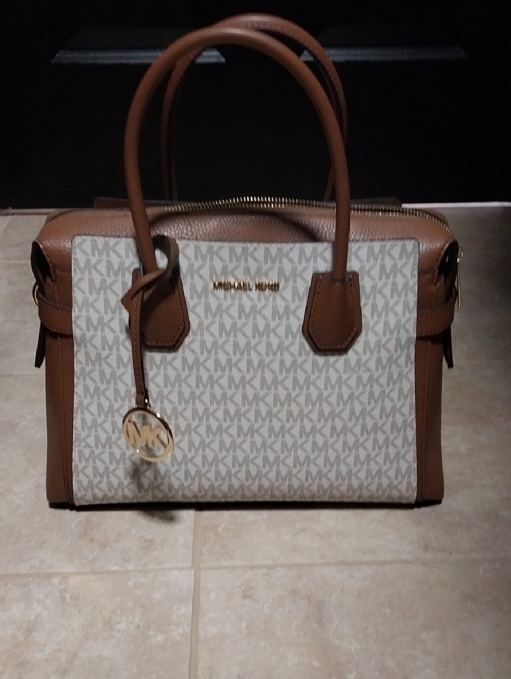 Michael Kors Brown and White Signature Satchel